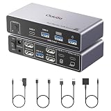 Ouluoa USB C Kvm Switch 2 Monitors 1 Desktop and 1 Laptop, Dual Monitor KVM Switch Docking Station, 4K@60Hz Expand 2 HDMI Displays,USB 3.0x3,USB C x1, PD 100W, Wired Remote and USB Cable Included