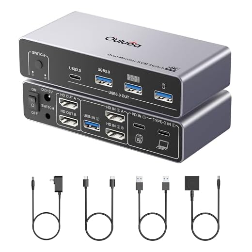 Ouluoa USB C Kvm Switch 2 Monitors 1 Desktop and 1 Laptop, Dual Monitor KVM Switch Docking Station, 4K@60Hz Expand 2 HDMI Displays,USB 3.0x3,USB C x1, PD 100W, Wired Remote and USB Cable Included