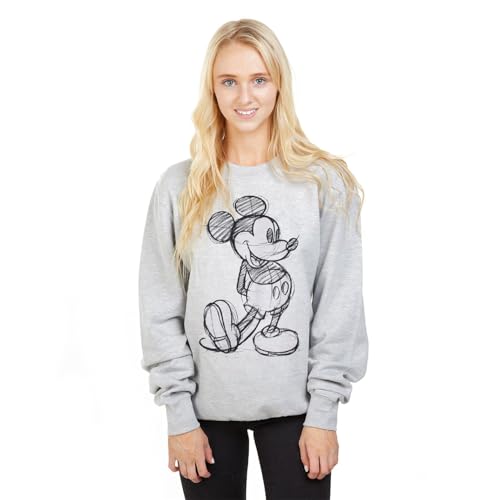 Disney Mickey Mouse Sketch Sudadera, Gris, 38 para Mujer