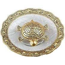 Wonder Care | Feng Shui Tortoise Statue Within Glass Plate Sculpted in Great Detail in Ivory Antique Finish - Idol for Car | Home Decor | Gift | Turtle Plate 5"