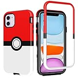 SupBox Case for iPhone 11 - Anime Cartoon Kawaii Red&White Ball Pattern Hard PC and Inner Silicone Hybrid Dual Armor Defender Case for Apple iPhone 11