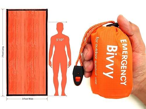 Image of Emergency Thermal Sleeping Bag, Survival Bivvy Sacks Blanket with Whistle, Waterproof Lightweight Survival Shelter Blanket Bag Gear for Outdoor Hiking Camping Advanture Multi