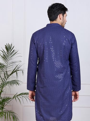 Image of Rajubhai Hargovindas Men Pure Cotton Chikankari Embroidered Straight Kurta