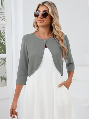 Image of Heymoments Women's 3 /4 Sleeve Casual Shrugs Lightweight Open Front Cropped Cardigan for Dresses