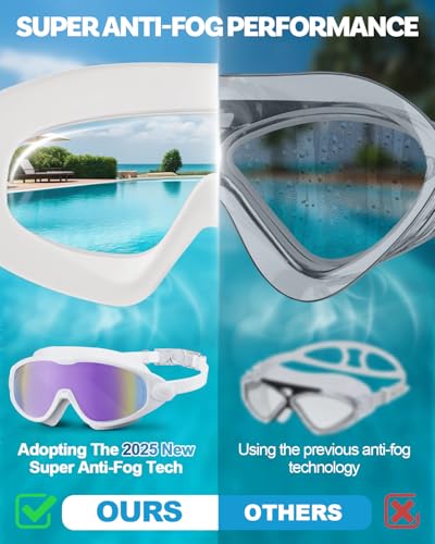Image of Swim Goggles 2 Pack, Wide View Anti Fog&UV Swimming Goggles for Audlt, No Leaking Swim Glasses for Men Women Youth