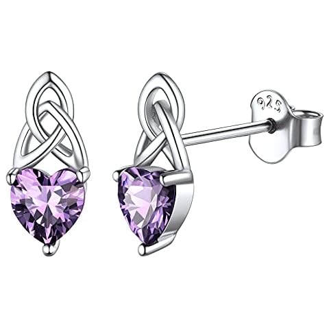 February Birthstone Stud Earrings 925 Sterling Silver Heart Gemstone Earring For Women Simulated Amethyst Jewelry Cover