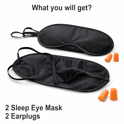 Image of Sleeping Eye Mask Kit for Men & Women | 100% Light Blocking, Soft and Washable Blindfold for Deep Sleep | Elastic Strap | Ear Plugs Included | (Large Size - Black)
