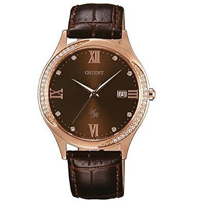 Orient elegante orologio da donna con cinturino in vera pelle strass oro rosa