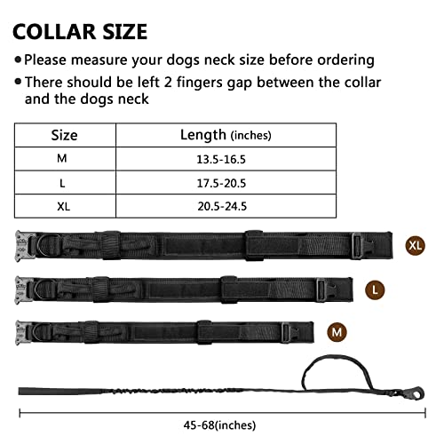 Daganxi Tactical Dog Collar Leash Set, Adjustable Military Training Nylon Dog Collar With Controll Handle And Heavy Metal Buckle For Medium And Large Dogs，With Patches And Airtags Case (M, Black-Set) #TOP2