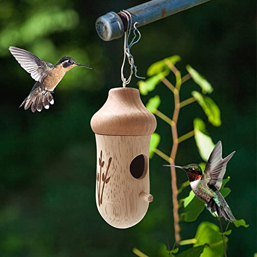 Hummingbird Nest, Wooden Hummingbird House for Outside Hanging,Hummingbird Nest for Wren Swallow Sparrow Hummingbird Finch Bird House for Garden Outdoor Home Decoration (Style A)