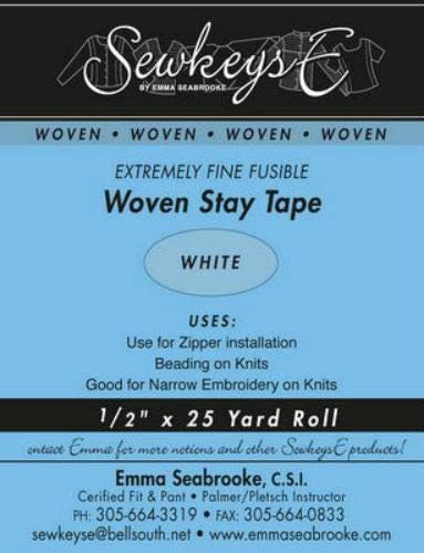 Field's Fabrics White - 1/2" Woven Stay Tape - 0.5" X 25 Yards SewkeysE Extremely Fine Fusible Tape Sold by The 25 Yard Roll (SST-02) M494.11