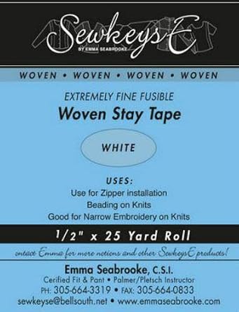 Field's Fabrics White - 1/2" Woven Stay Tape - 0.5" X 25 Yards SewkeysE Extremely Fine Fusible Tape Sold by The 25 Yard Roll (SST-02) M494.11
