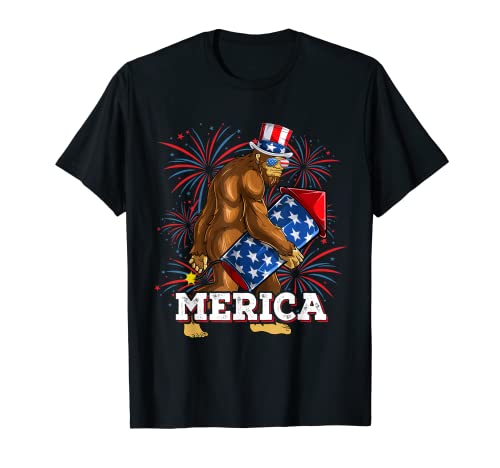 Bigfoot Fireworks 4th Of July Niños Hombres Merica Camiseta