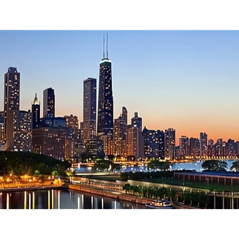 MOER SKY Chicago Skyline Diamond Painting Adult Painting Kits, Downtown Skyline at Dusk Home Bedroom Living Room Art Wall Decoration 12x16 inch Cover