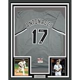 Framed Autographed/Signed Sam Antonacci 35x39 Chicago Grey Baseball Jersey Beckett BAS COA