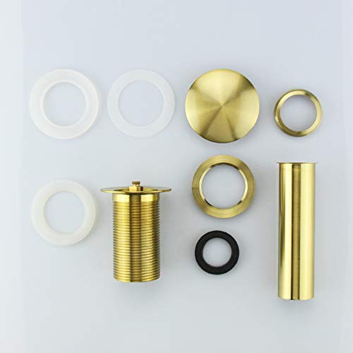 Bathroom Sink Pop Up Drain Assembly Without Overflow Fits 1.57 to 2.36 Inch Sink Openings with 1-1/4 Inch Tailpiece Large Cap Solid Brass Drain Stopper (Brushed Gold) - image 4