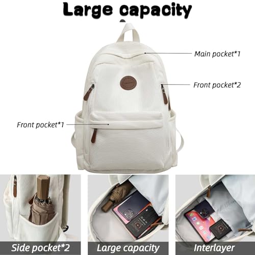 Teclado Fashion Backpack Corduroy Casual Bookbags Lightweight Laptop Bag Travel Daypacks (Grey)4