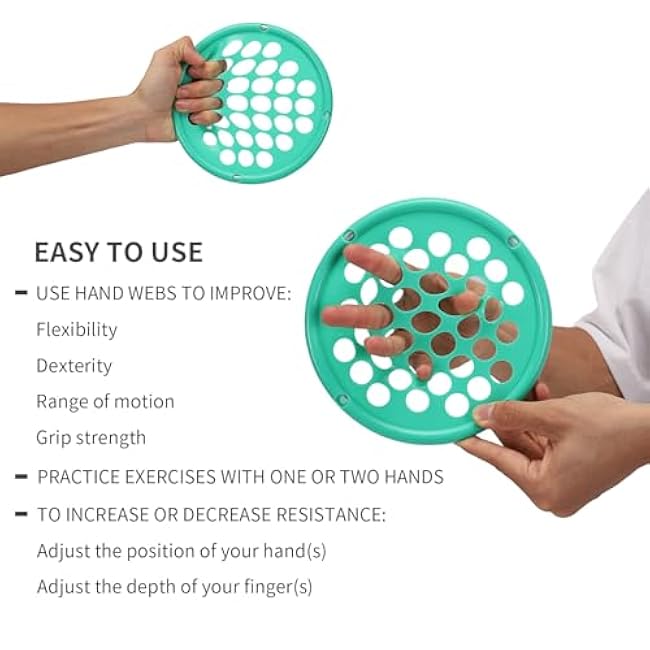 Hand Exercise Webs for Physical Therapy, Hand Grip Strengthener, Finger Exerciser, Portable Size, Latex Free, 7 Diameter