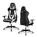 SpecStandard Silla de Gaming - Silla con ruedas cómoda con cojín para cuello y lumbare, función de inclinación horizontal, tensión de inclinación ajustable - Negro/Blanco