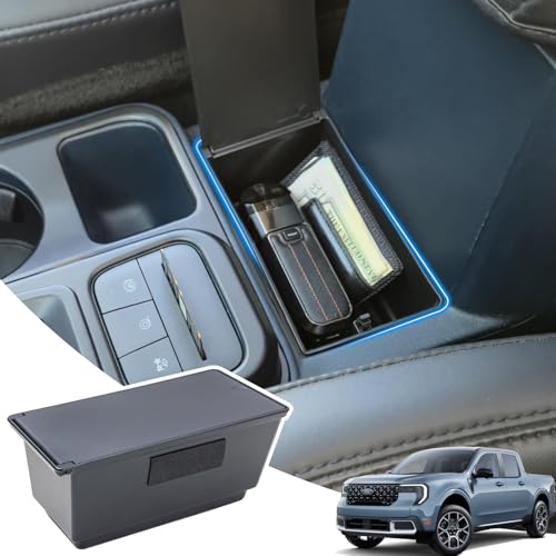TOPINSTALL Console Hidden Storage Box Compatible with 2022-2026 Ford Maverick Accessories Flip-Top Design Truck Organizer | One-Touch Open | Anti-Slip Mat | Secret Compartment | Premium ABS Plastic