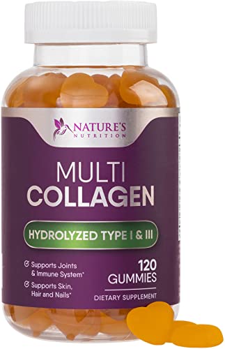 Collagen Gummies with Biotin - Hydrolyzed Collagen Peptides Supplement Types I and III - Support for Hair, Skin, Nails, and Joints - Gluten Free and Non-Gmo - Orange Gummy Vitamins - 120 Capsules