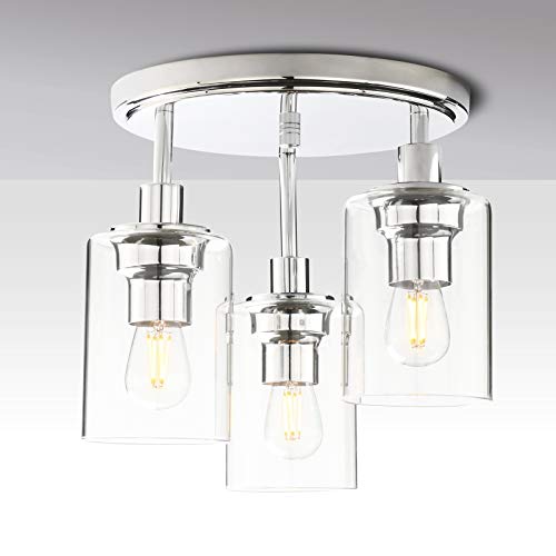 Yosoan Vintage 3 Way Ceiling Lights, Industrial Glass Pendant Light Fitting, Flush Lights for Living Room, Bedroom, Kitchen, Dining Room (Chrome)