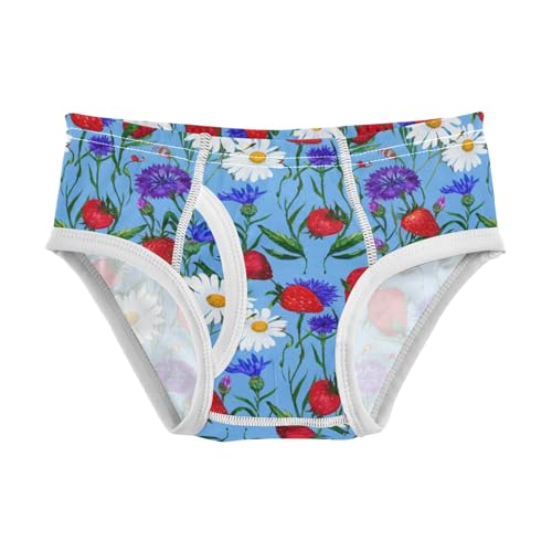 CHIFIGNO Vintage Strawberry Flowers Blue Boy Briefs Cotton Boys' Underwear Soft Printed Brief Underwear