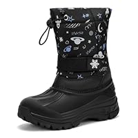 Kricely Boys Wellies Kids Snow Boots Boys Girls Winter Boots Walking Shoes Rain Boots(Space black 1 UK)