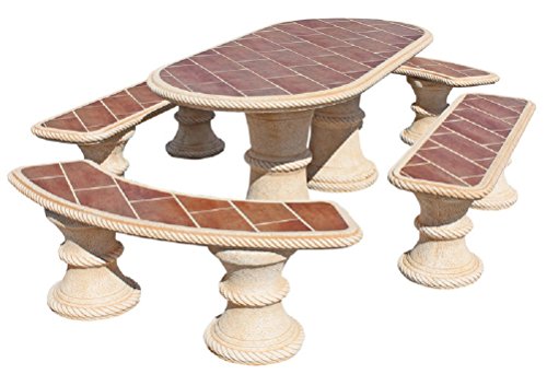 AnaParra Conjunto DE Mesa EN Piedra Oval 194cm.Azulejos Mod.Sauce