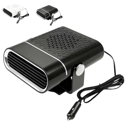 2-in-1 Portable Car Heater with 360° Rotation That Plugs Into Cigarette Lighter, 12V & 24V Fan for Quick Defrosting and Defogging, Upgraded Demister for Truck ATV Cab, Camping, Travel(Black,1pc)