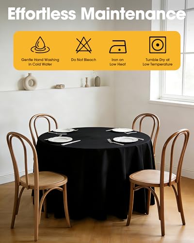 Image of Niuara Black Polyester Table Cloth, 6 Pack, 90 in | Round, Round Tables, Washable, Wrinkle Resistant, Weddings Parties