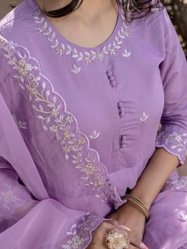 Image of Navlik Women's Viscose Embroidered Flared Kurta with Pant and Dupatta Sets (NK-654)