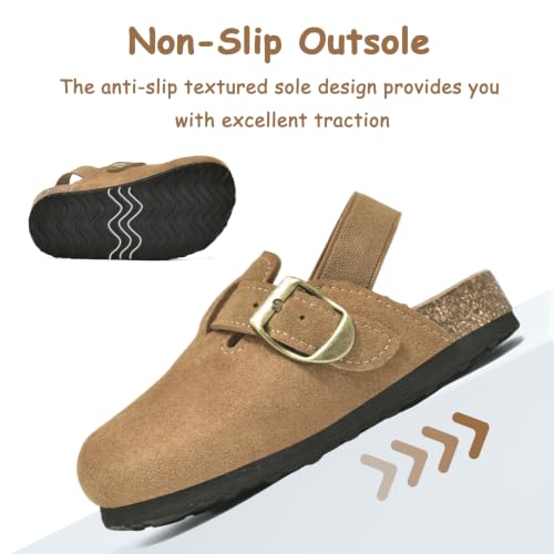 Image of Toddler Suede Clogs for Boys Girls Genuine Leather Adjustable Buckle Slides Potato Indoor Outdoor Slippers