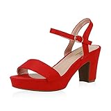  SCARPE VITA Damen Plateau Sandaletten Party High Heels Wildleder-Optik Schuhe Elegante Partyschuhe Abendschuhe Absatzschuhe 193499 Rot Total 39
