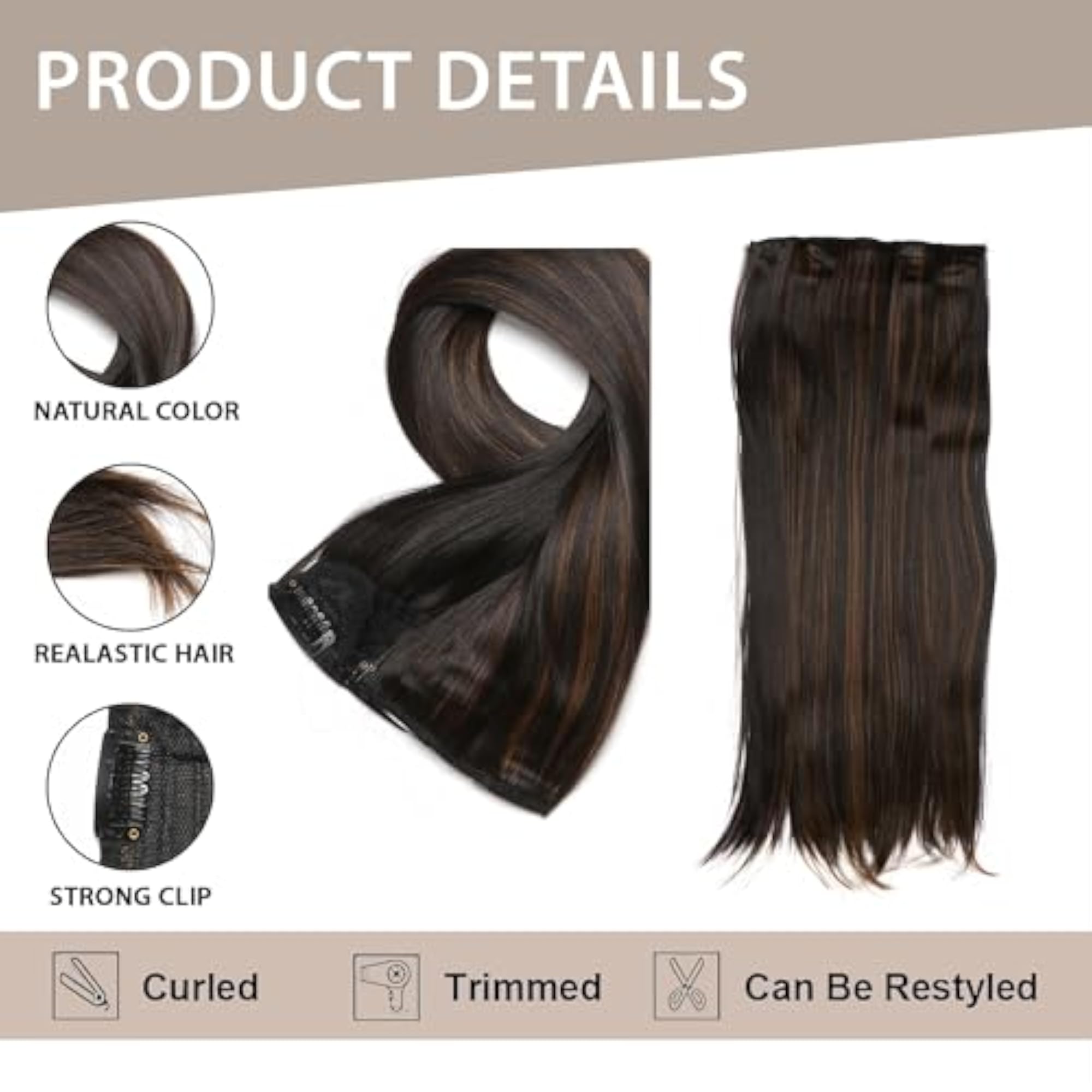 Women's Natural Black Straight Hair Extensions 5 Clip in 24 Inch