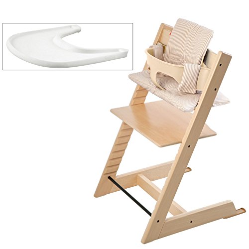 Stokke Tripp Trapp High Chair Bundle, Natural with Beige Stripe Cushion