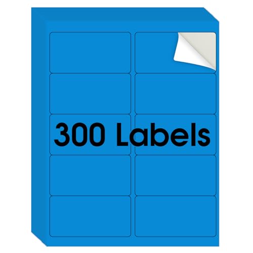 MaxGear 8-1/2" x 11" Neon Blue Labels - Fluorescent Labels, for Inkjet or Laser Printer, for Efficient Sorting and Organization, Strong Adhesive, 2" x 4", 30 Sheets, 300 Pcs
