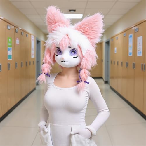 CROOOLTRRY Funny Mask and Claw Set Furry Costume for Adult Cosplay Anime Halloween Cheshire Cat Masquerade Party (TGSET01-Pinkwhite) by CROOOLTRRY - Used condition - Image 6
