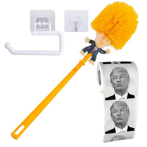 Trump Klobürste Sets mit Bedruckt Toilettenpapier Langem Griff Wc BüRste Die TäGliche Reinigung Geeignet Lustiges Geschenk