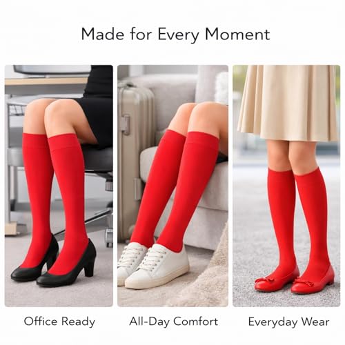 Image of Diamond Star Women's Trouser Socks, Opaque Knee High Nylon Socks, Stretchy Comfort Fit for Work and Casual, 6 Pairs