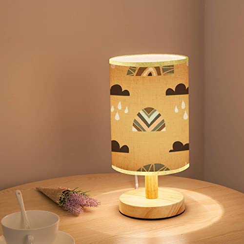 Minimalist Bedside Table Lamp Seamless Of Clouds With Rain Drops In Brown Tones On A Square Seamless Wood Nightstand Lamp Bedside Desk Lamp Wood Base Flaxen Fabric Shade For Bedroom Living Room #TOP1