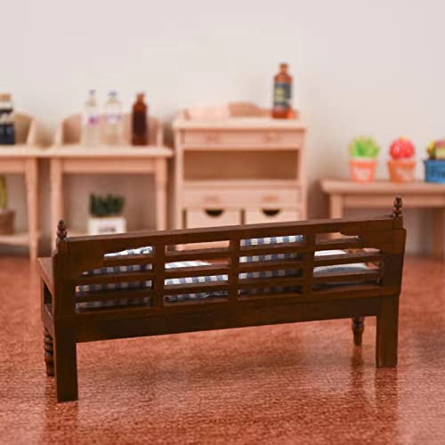 1:12 Miniature Bench Couch Sofa Vintage Wooden Recliner Chair With Cushions Mini House Furniture Accessories #TOP4
