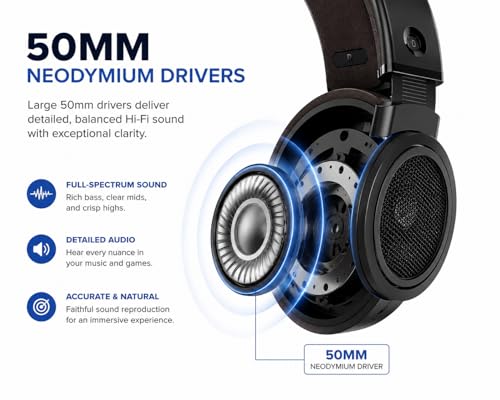 Image of PHILIPS Open-Back Stereo Headphones, 50mm Neodymium Drivers, Hi-Fi Studio Monitor Headphones with Wide Soundstage, Over-Ear Audiophile Professional Grade, for Music, Podcasts & Home Listening
