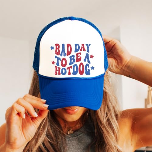 Image of Bad Day to Be a Hot Dog 4th of July Classic 5 Panel Mesh Snap Back Trucker Hat