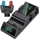 【Schnelle Aufladung und Ladeanzeige】Im vollständig entladenen Zustand sollte der Switch Pro Controller für 3,5-4 Stunden aufgeladen werden und die kleinen Joy-Cons sollten für 2,5-3 Stunden aufgeladen werden. Der Switch controller ladestation ist mit einem separaten Netzschalter ausgestattet, den Sie ausschalten können Strom ohne Aufladen, Energie sparen und Strom sparen. Rotes Licht zum Aufladen, grünes Licht für voll aufgeladen.