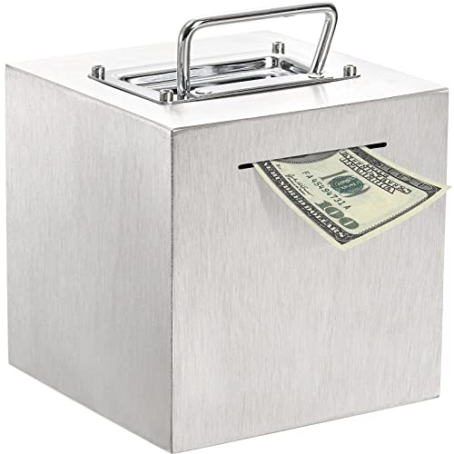 Jucoan Piggy Bank for Adult, 6 Inch Cube Stainless Steel Money Saver Bank for Cash Saving to Help Budget and Save for Vacation Wedding, Reusable Metal Money Saving Box Gift for Birthday, Openable by Jucoan - Used condition - CA$20.80