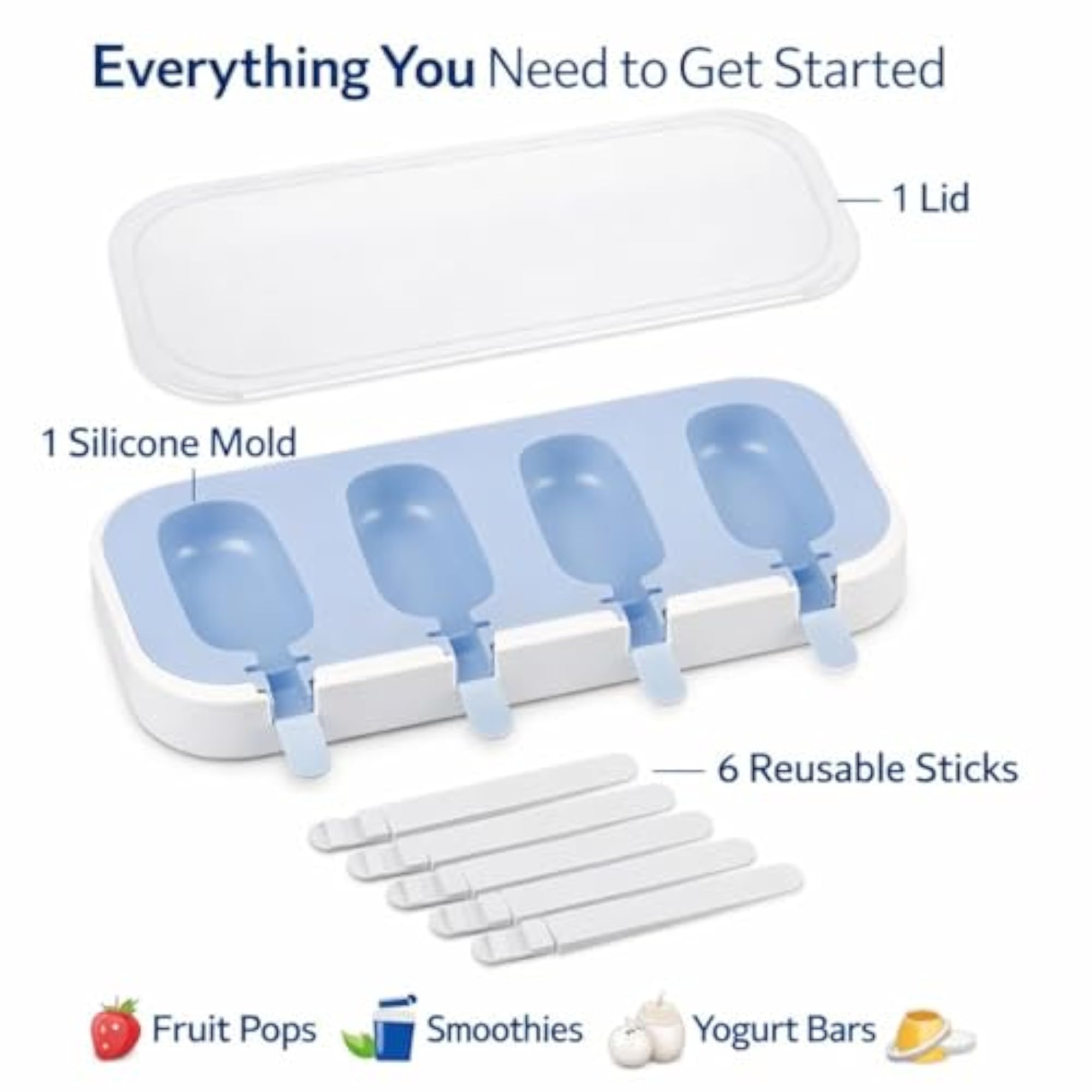 Reusable Silicone Popsicle Mold Set with 4 Cavities