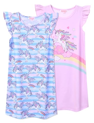 QPANCY 2-Pack Girls Nightgown Flutter Sleeves Pajamas Princess Night Dresses Cotton Sleepwear