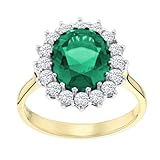 Old English Jewellers 9ct Yellow Gold on Silver Emerald Cluster Ring Sizes J - V (L)