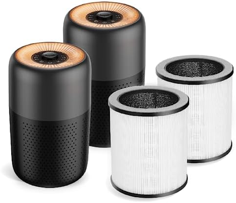(2 Pack P60 Air Purifier + 2 Pack P60 HEPA Air Filter Combo Purchase), TPLMB Air Purifiers for Bedroom,H13 HEPA Filters,Fragrance Sponge for Better Sleep,24dB Filtration System, P60 Black.